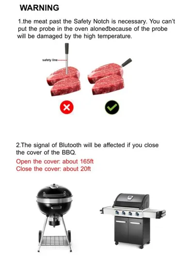 مقياس حرارة BBQ Probe اللاسلكي بلوتوث مقياس حرارة شواء