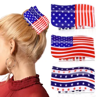 3Pcs American Flag Shaped Claw Clips USA Patriotic 4th Of July Design Hair Accessories Red White