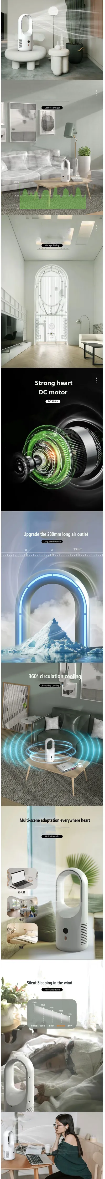 Electric Bladeless Fan Cooler Desktop Portable Usb Rechargable Air Cooling Fan Wireless Led Display Silent 360 Circulation