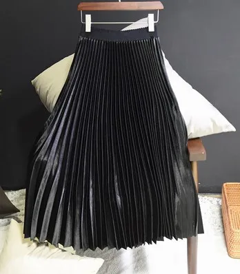 Pure Color Korean Style Pleated Skirt Skirt Mid-length High-waisted Skirt