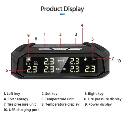 Solar External Tire Pressure Monitor 6 Tire RV Trucks