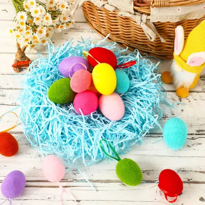 ٢٤ بيضة عيد الفصح مصنوعة من اللباد، بيضة عيد الفصح من الصوف محشوة بالفوم، ديكور مفاجئ لتزيين الأكاليل والأعمال اليدوية المنزلية وصواني الحفلات