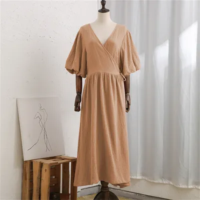 Women's Retro Casual Cotton V-neck Dress