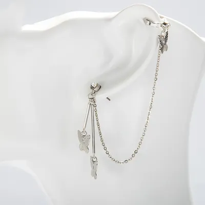 Diamond Ear Bone Clip Bowknot Needle All-in-one Stud Earrings Female