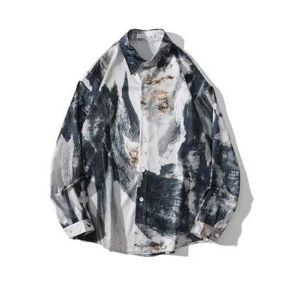 Vintage Design Hong Kong Style Print Draped Oil Painting Shirt