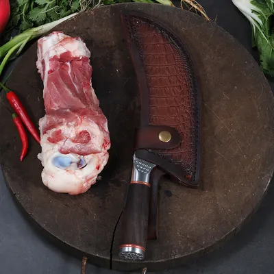 Double Steel Head And Wooden Handle Bone Cutting Knife Kitchen Supplies