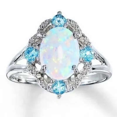 Fashion Inlaid Zircon Opal Diamond Light Blue Ring