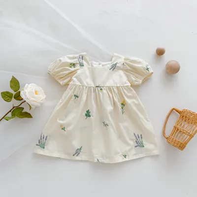 Thin Cotton Embroidery Puff Short Sleeve Baby Bodysuit Jumpsuit