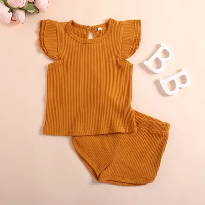 Baby Flounced Sleeve Top Shorts Two-piece Set