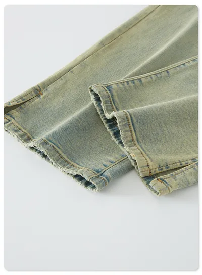 Men's Yellow Mud Color Slit Jeans Trendy Brand