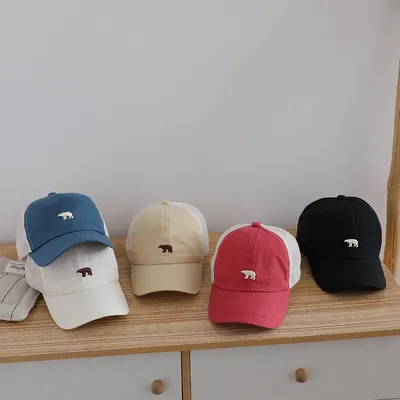 Children's Simple Style Beanie For Kids, Baby Boy Style, Small Face Pattern, Small Embroidered Bear Baseball Cap, Boy's Outdoor Sun Protection Straw Hat