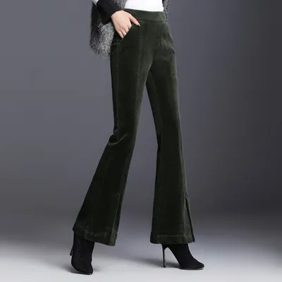 New Drape Micro-pants Women's Cropped Trousers Slit Corduroy