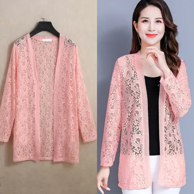 Mid-length Cardigan Thin Coat With Long-sleeved Lace Top