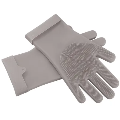 1 Pair Silicone Brush Dishwashing Gloves Cleaning Sponge Pet Scrubber Heat Resistant Wash Gloves