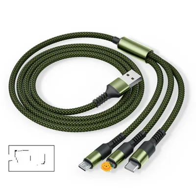 New Nylon Braided 3A Round Head One Tow Three Fast Charging Data Cable