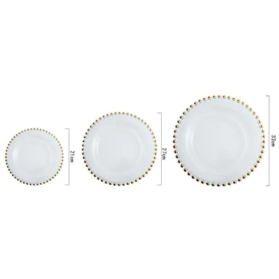 Glass Plate Round Gold Rim Bead Cushion Plate Dinner Plate