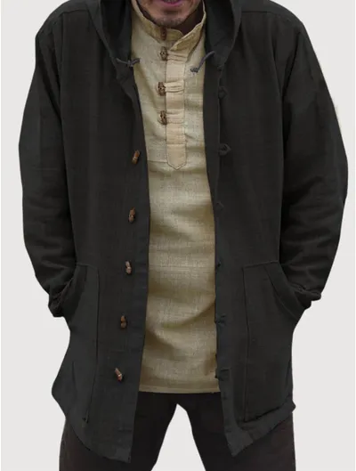 Men's ethnic style hooded long sleeve casual jacket