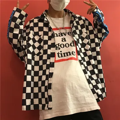 Back Flame Black And White Plaid Shirt Jacket For Men And Women Couples