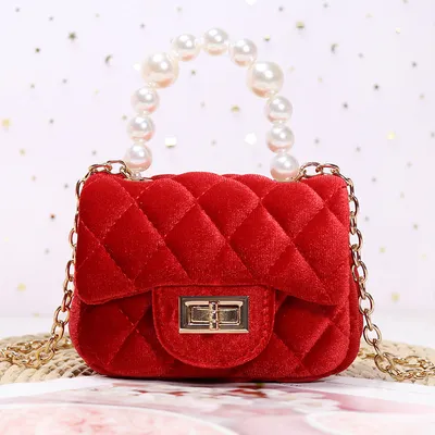 Gold Velvet Mini Pearl Tote