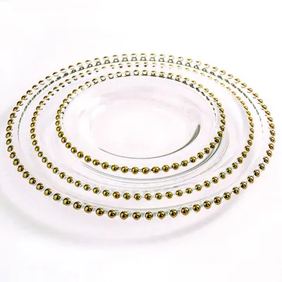 Glass Plate Round Gold Rim Bead Cushion Plate Dinner Plate