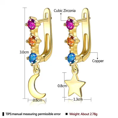Japanese And Korean Fashion Asymmetrical Star And Moon Earrings