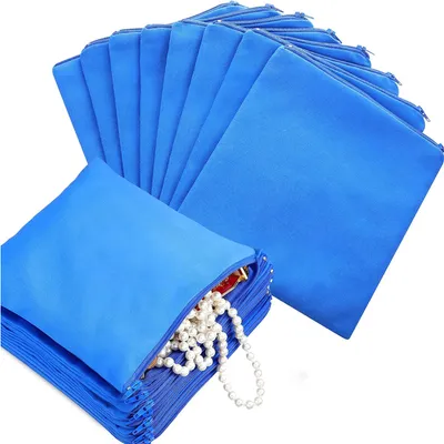 8 Pcs Navy Blue Zippered Silver Storage Bags  5.9 X 5.9 Inch