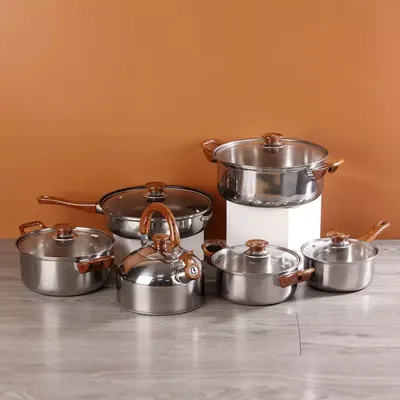 NEW 12pcs Stainless Steel Cookware Saucepan, Casserole & Fry Pan Set With Glass Lid UK