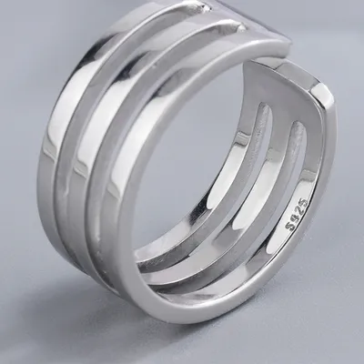S925 Silver Jewelry Three-line Women's Ring Retro Simple All-matching Couple Style