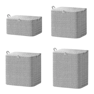4 Pack Foldable Non Woven Storage Bags Closet Organizers Wardrobe Sorting Baskets With 2 Handles Dustproof Lid Zipper For Clothes Quilt 30L 110L 150L 220L