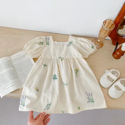 Thin Cotton Embroidery Puff Short Sleeve Baby Bodysuit Jumpsuit