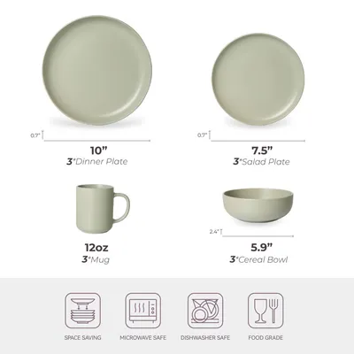 12-Piece Stoneware Dinnerware Sets With Mugs  Microwave & Dishwasher Safe  Non-Toxic Dinner Plates Bowls Set   Stackable Matte Glaze Kitchenware For 3