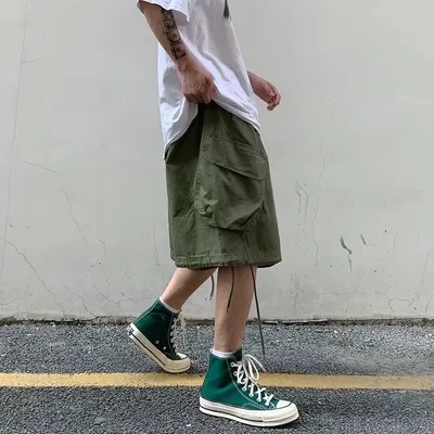 Large Pocket Cargo Shorts Men's Summer Hong Kong Style Retro Straight