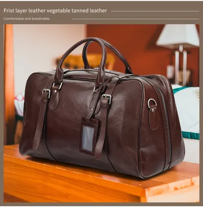 Vegetable Tanned Leather Luggage Bag, Men's Bag, Sports And Fitness Bag, Genuine Leather Business Handbag, Short Distance Outdoor Travel Bag