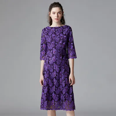 Embroidered Mesh Heavy Craft A-Line Large Dress Women