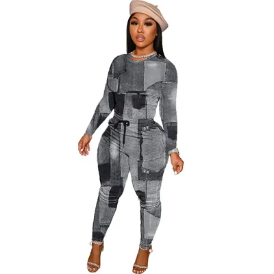 Fashion Denim Printing Two-piece Set