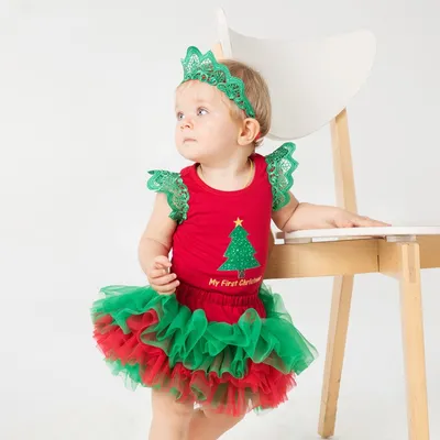 Baby Christmas Tree Green Romper Mesh Skirt Suit