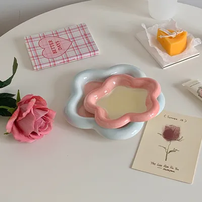 Ins Cream Chubby Cute Flower Creative Breakfast Plate Ceramic Plate