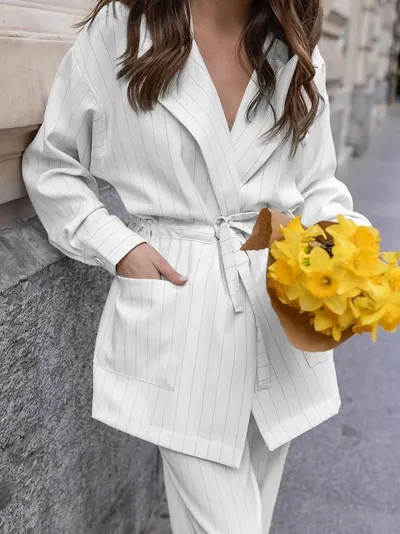 Women's Fashion Casual Striped Suit Pants Suit