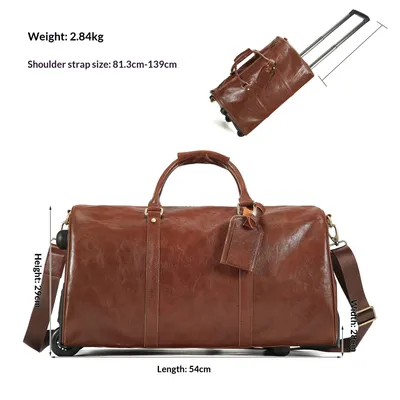 New Crazy Horse Leather Trolley Travel Bag, Retro Genuine Leather Travel Bag, Large Capacity Business Travel Luggage