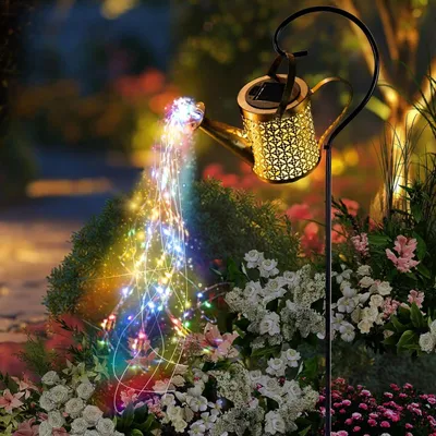 Outdoor Solar Watering Can With Lights Garden Decor Large Solar Powered Lanterns Hanging Waterproof LED Decorative Retro Metal Kettle String Lights For Table Yard Pathway Walkway Gardening Gifts