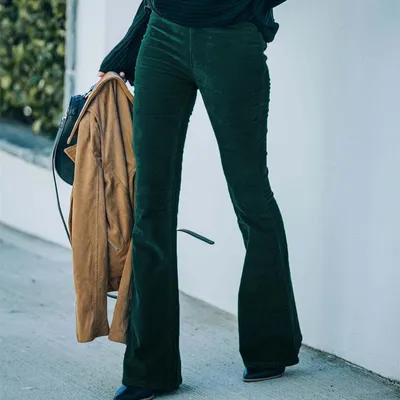Ins Corduroy High Waist Flared Pants Fashion Casual Slim Solid Color Trousers Autumn And Winter Women's Clothing