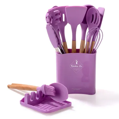 Kitchen Wooden Handle Kitchenware Set With Storage Square Bucket