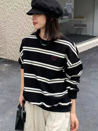 American Retro Striped Sweater For Women