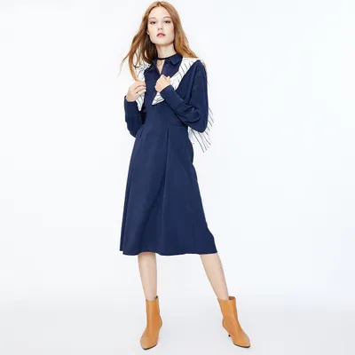 New commuter waist waist slimming mid-length shirt dress