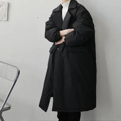 Dark Oversized Suit Over-the-Knee Mid-Length Coat