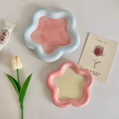 Ins Cream Chubby Cute Flower Creative Breakfast Plate Ceramic Plate