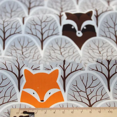 Jungle Bear Grey Twill Cotton Cartoon Fabric