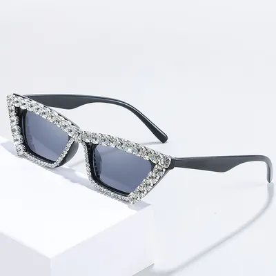 New Small Frame With Diamond Personality Box Diamond Glasses Versatile Chain