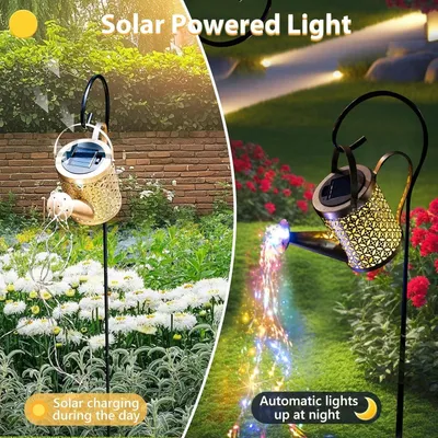 Outdoor Solar Watering Can With Lights Garden Decor Large Solar Powered Lanterns Hanging Waterproof LED Decorative Retro Metal Kettle String Lights For Table Yard Pathway Walkway Gardening Gifts