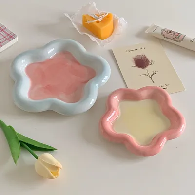 Ins Cream Chubby Cute Flower Creative Breakfast Plate Ceramic Plate